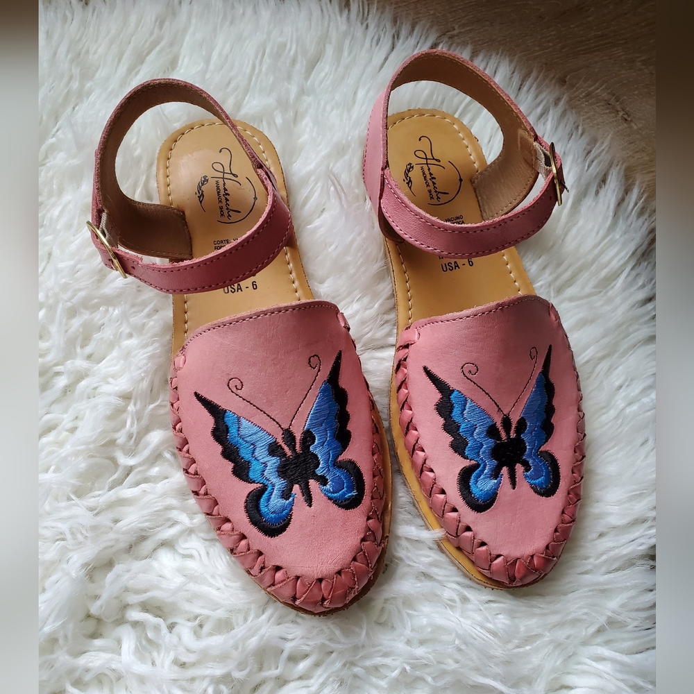 Women's Huarache Artesenal Mexicano Mexican sandals Ankle Strap pink sz 6